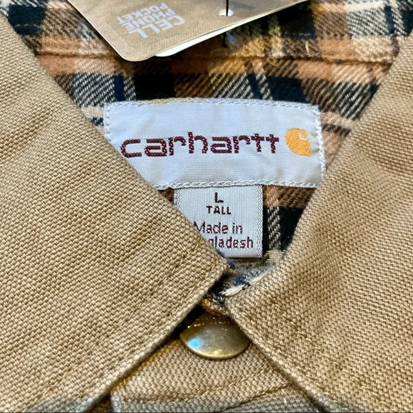 Carhartt Men’s Canvas Shirt Jacket Flannel Lined Long Sleeve Tan Tall Large - Picture 3 of 15